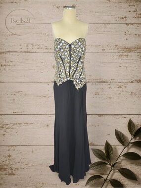 Colors Couture Strapless Embellished Evening Gown - Black and Gold